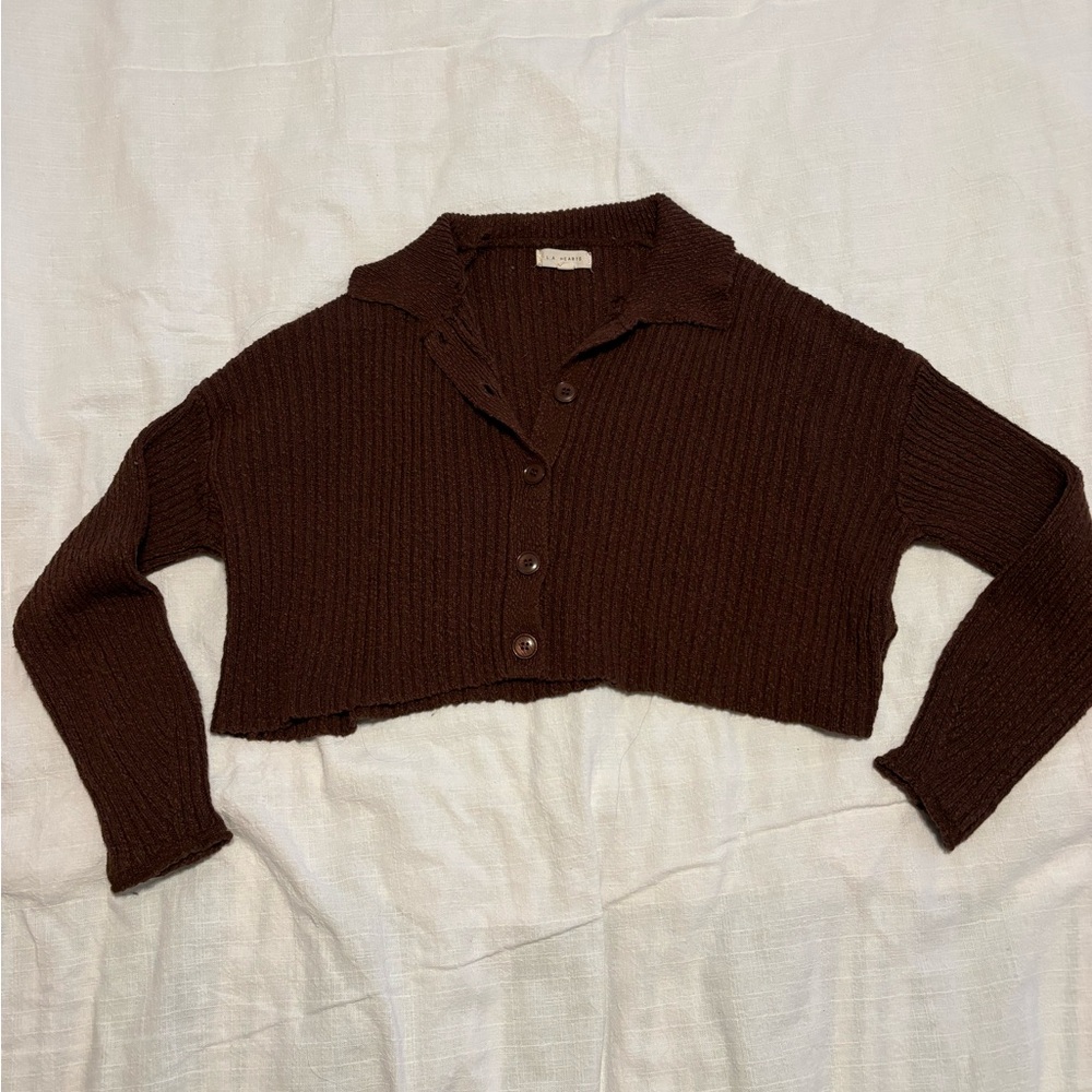 PacSun Chocolate Button-Up Cropped Cardigan